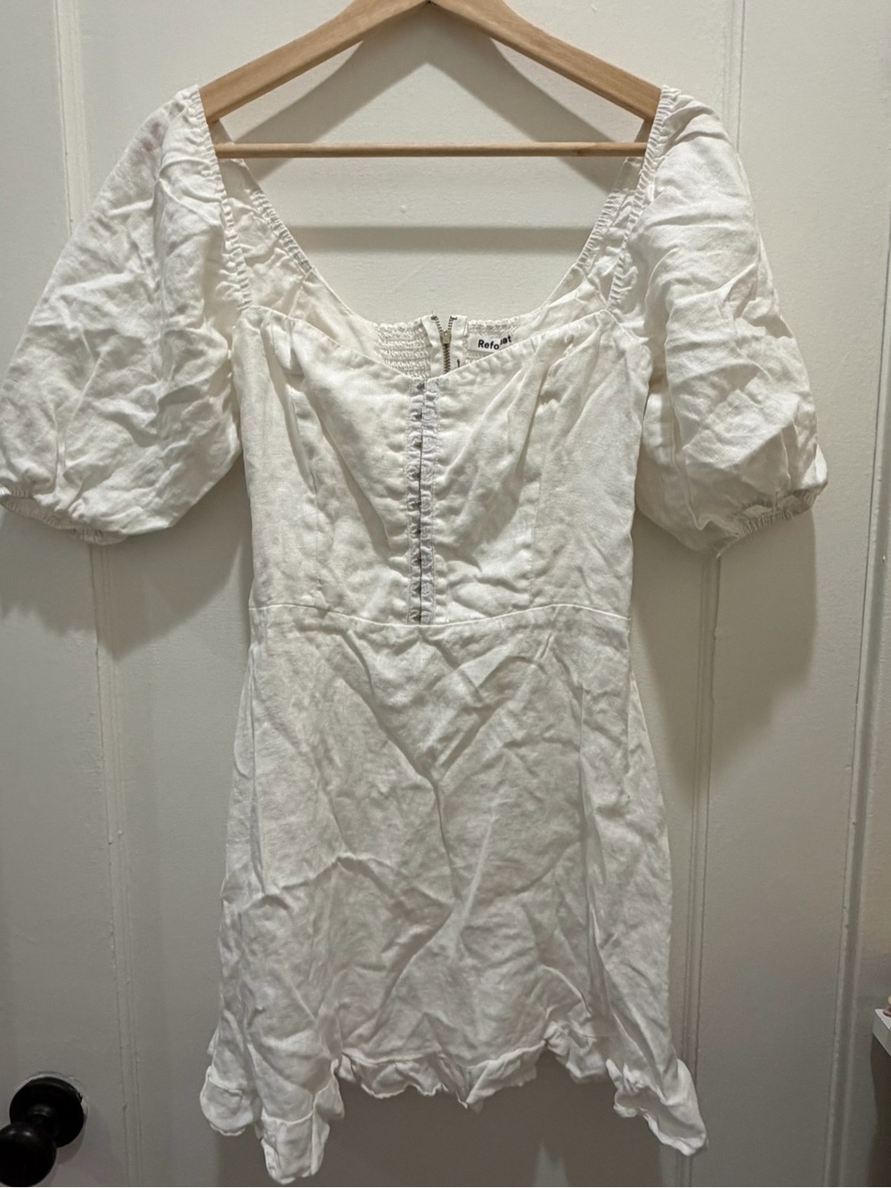 Reformation White Puff Sleeve Mini Dress